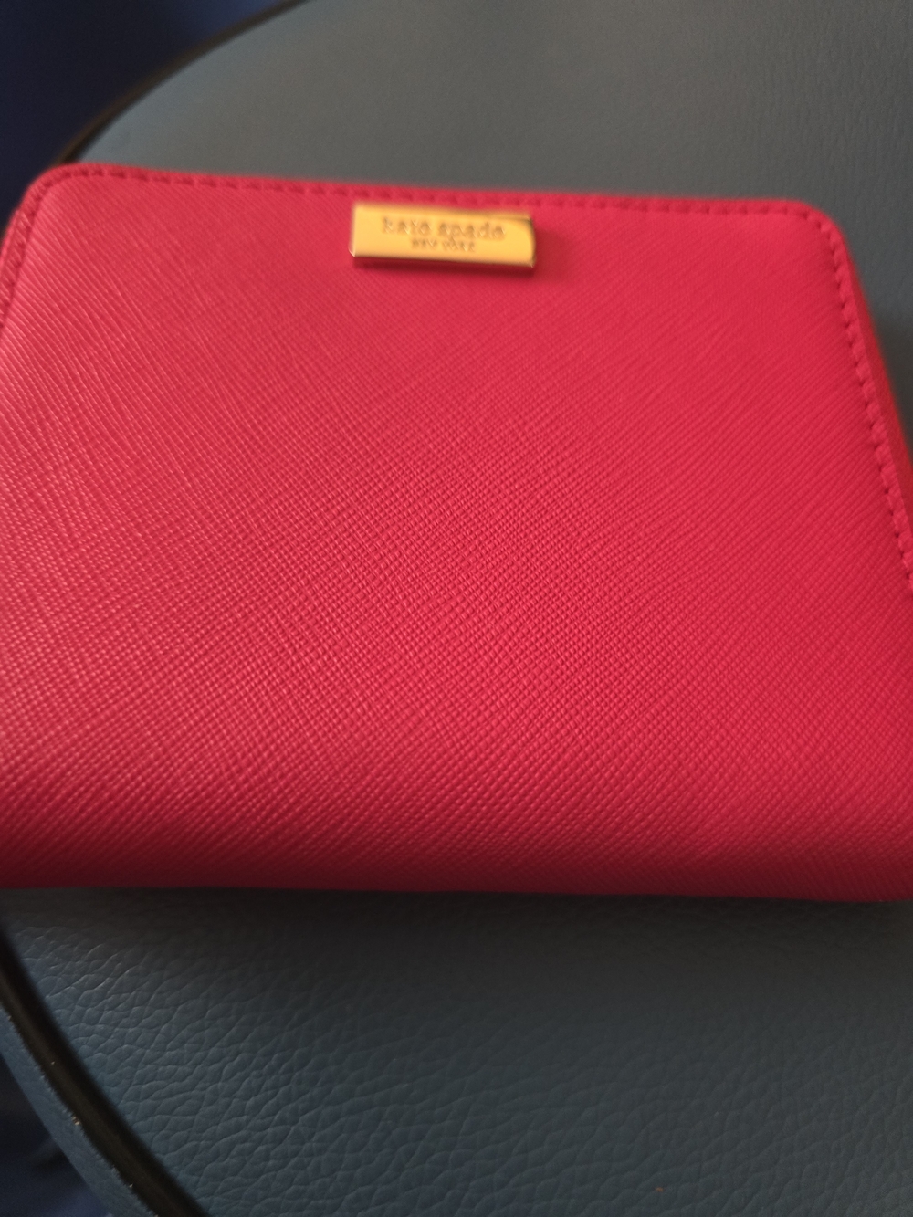 kate spade hot pink Saffiano leather zip wallet with gold plaque